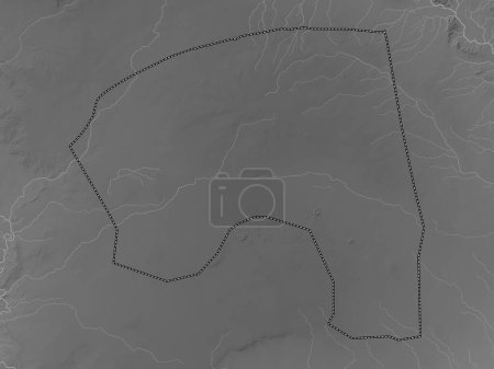 Téléchargez les photos : Bakool, région de Somalie continentale. Carte d'altitude en niveaux de gris avec lacs et rivières - en image libre de droit