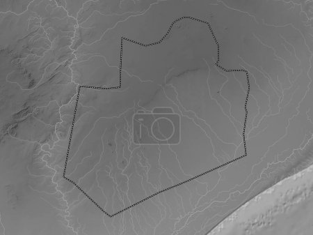 Téléchargez les photos : Bay, region of Somalia Mainland. Grayscale elevation map with lakes and rivers - en image libre de droit
