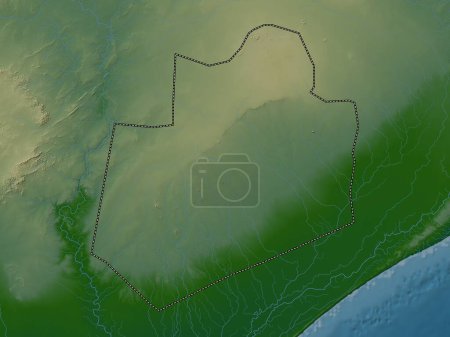 Téléchargez les photos : Bay, region of Somalia Mainland. Colored elevation map with lakes and rivers - en image libre de droit