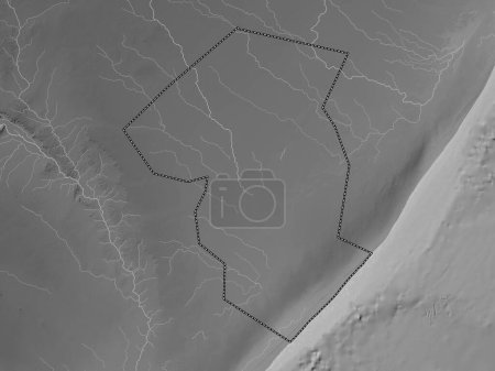 Photo for Galgaduud, region of Somalia Mainland. Grayscale elevation map with lakes and rivers - Royalty Free Image