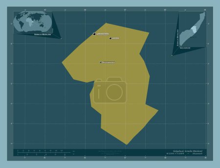 Photo for Galgaduud, region of Somalia Mainland. Solid color shape. Locations and names of major cities of the region. Corner auxiliary location maps - Royalty Free Image