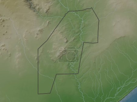 Photo for Gedo, region of Somalia Mainland. Elevation map colored in wiki style with lakes and rivers - Royalty Free Image