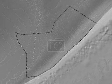 Photo for Shabeellaha Dhexe, region of Somalia Mainland. Grayscale elevation map with lakes and rivers - Royalty Free Image