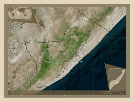 Photo for Shabeellaha Dhexe, region of Somalia Mainland. High resolution satellite map. Locations and names of major cities of the region. Corner auxiliary location maps - Royalty Free Image