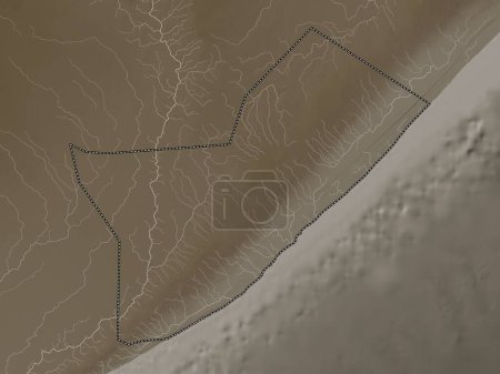 Photo for Shabeellaha Dhexe, region of Somalia Mainland. Elevation map colored in sepia tones with lakes and rivers - Royalty Free Image