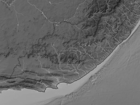 Téléchargez les photos : Eastern Cape, province of South Africa. Grayscale elevation map with lakes and rivers - en image libre de droit