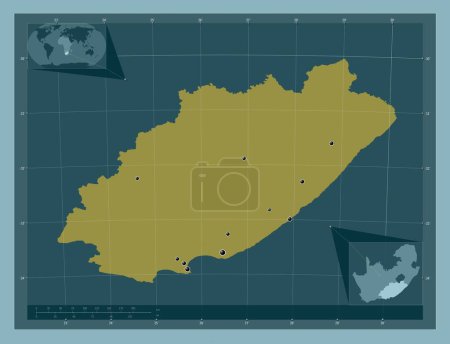 Foto de Eastern Cape, province of South Africa. Solid color shape. Locations of major cities of the region. Corner auxiliary location maps - Imagen libre de derechos