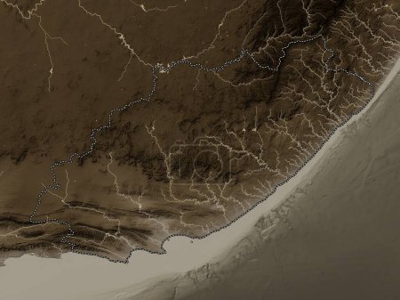 Foto de Eastern Cape, province of South Africa. Elevation map colored in sepia tones with lakes and rivers - Imagen libre de derechos