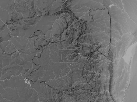 Téléchargez les photos : Mpumalanga, province d'Afrique du Sud. Carte d'altitude en niveaux de gris avec lacs et rivières - en image libre de droit