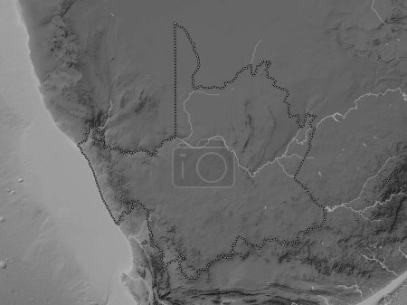 Téléchargez les photos : Northern Cape, province of South Africa. Grayscale elevation map with lakes and rivers - en image libre de droit