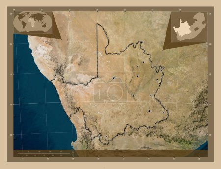 Téléchargez les photos : Cap Nord, province d'Afrique du Sud. Carte satellite basse résolution. Emplacements des grandes villes de la région. Corner cartes de localisation auxiliaires - en image libre de droit