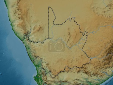Téléchargez les photos : Northern Cape, province of South Africa. Colored elevation map with lakes and rivers - en image libre de droit