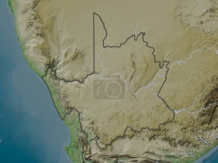 Téléchargez les photos : Cap Nord, province d'Afrique du Sud. Carte d'altitude colorée dans le style wiki avec des lacs et des rivières - en image libre de droit
