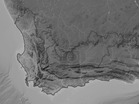 Photo for Western Cape, province of South Africa. Grayscale elevation map with lakes and rivers - Royalty Free Image