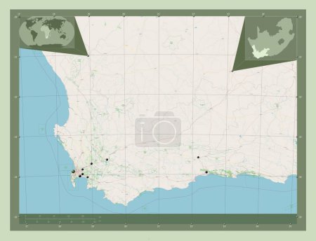 Foto de Western Cape, province of South Africa. Open Street Map. Locations of major cities of the region. Corner auxiliary location maps - Imagen libre de derechos