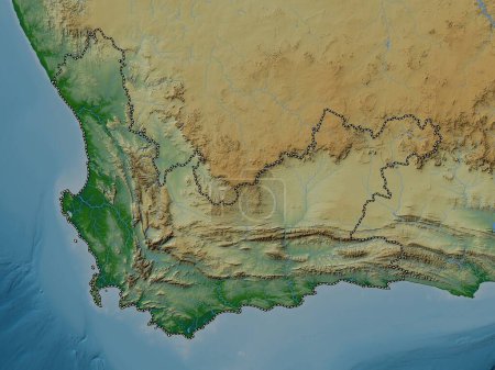Photo for Western Cape, province of South Africa. Colored elevation map with lakes and rivers - Royalty Free Image