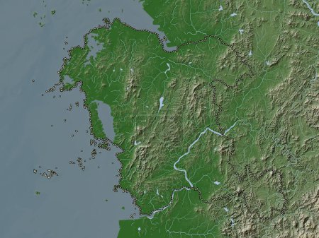 Téléchargez les photos : Chungcheongnam-do, province de Corée du Sud. Carte d'altitude colorée dans le style wiki avec des lacs et des rivières - en image libre de droit