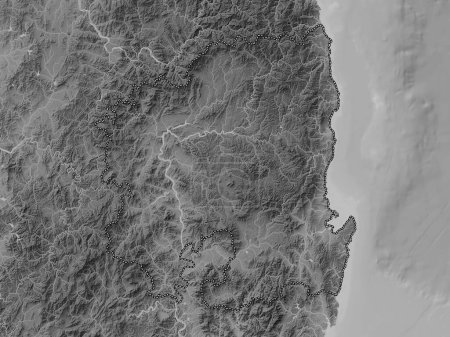Téléchargez les photos : Gyeongsangbuk-do, province of South Korea. Grayscale elevation map with lakes and rivers - en image libre de droit