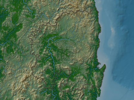 Téléchargez les photos : Gyeongsangbuk-do, province of South Korea. Colored elevation map with lakes and rivers - en image libre de droit