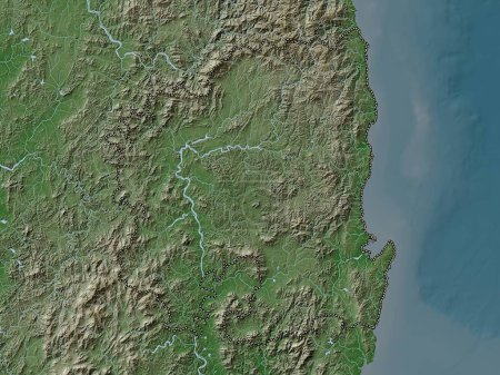 Téléchargez les photos : Gyeongsangbuk-do, province of South Korea. Elevation map colored in wiki style with lakes and rivers - en image libre de droit