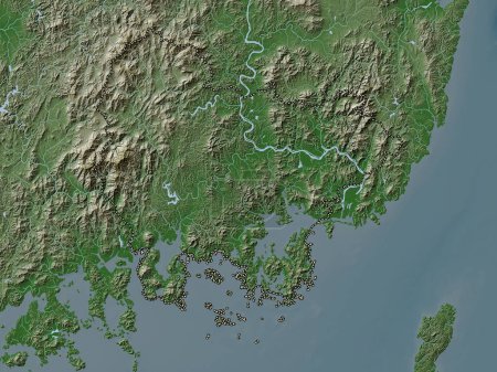 Photo for Gyeongsangnam-do, province of South Korea. Elevation map colored in wiki style with lakes and rivers - Royalty Free Image
