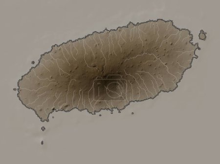 Foto de Jeju, province of South Korea. Elevation map colored in sepia tones with lakes and rivers - Imagen libre de derechos