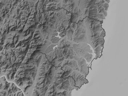 Foto de Ulsan, ciudad metropolitana de Corea del Sur. Mapa de elevación a escala de grises con lagos y ríos - Imagen libre de derechos