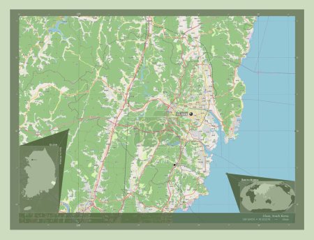 Photo for Ulsan, metropolitan city of South Korea. Open Street Map. Locations and names of major cities of the region. Corner auxiliary location maps - Royalty Free Image