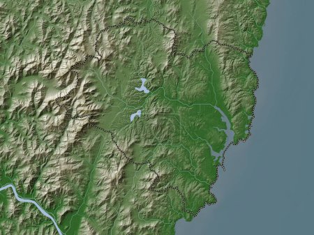 Foto de Ulsan, ciudad metropolitana de Corea del Sur. Mapa de elevación coloreado en estilo wiki con lagos y ríos - Imagen libre de derechos