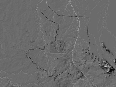 Photo for Central Equatoria, state of South Sudan. Bilevel elevation map with lakes and rivers - Royalty Free Image