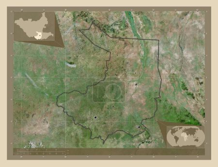 Photo for Central Equatoria, state of South Sudan. High resolution satellite map. Locations of major cities of the region. Corner auxiliary location maps - Royalty Free Image