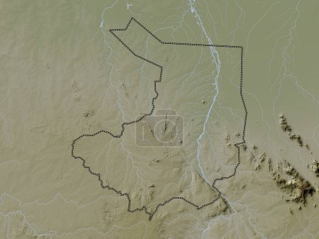Photo for Central Equatoria, state of South Sudan. Elevation map colored in wiki style with lakes and rivers - Royalty Free Image