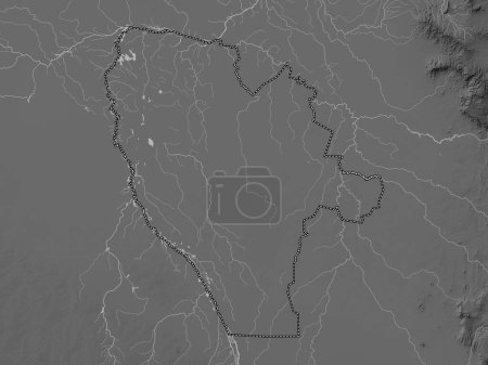 Téléchargez les photos : Jonglei, État du Soudan du Sud. Carte d'altitude en niveaux de gris avec lacs et rivières - en image libre de droit