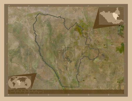Téléchargez les photos : Jonglei, state of South Sudan. Low resolution satellite map. Corner auxiliary location maps - en image libre de droit