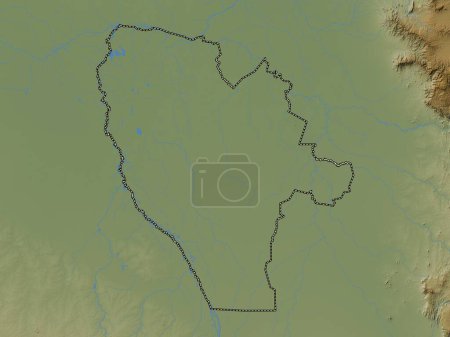 Téléchargez les photos : Jonglei, state of South Sudan. Colored elevation map with lakes and rivers - en image libre de droit
