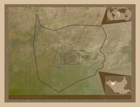 Photo for Northern Bahr-el-Ghazal, state of South Sudan. Low resolution satellite map. Locations of major cities of the region. Corner auxiliary location maps - Royalty Free Image