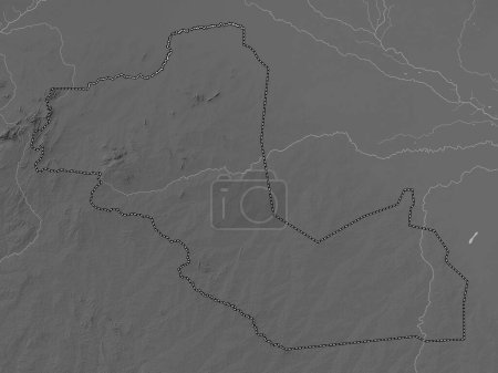 Téléchargez les photos : Western Bahr-el-Ghazal, state of South Sudan. Grayscale elevation map with lakes and rivers - en image libre de droit