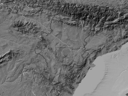 Téléchargez les photos : Aragon, autonomous community of Spain. Bilevel elevation map with lakes and rivers - en image libre de droit
