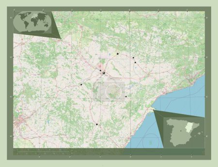 Téléchargez les photos : Aragon, autonomous community of Spain. Open Street Map. Locations of major cities of the region. Corner auxiliary location maps - en image libre de droit