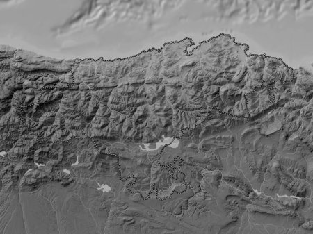 Photo for Cantabria, autonomous community of Spain. Grayscale elevation map with lakes and rivers - Royalty Free Image
