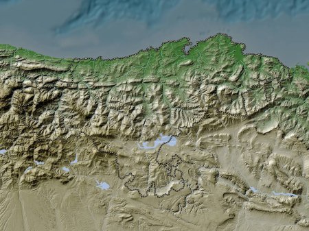 Photo for Cantabria, autonomous community of Spain. Elevation map colored in wiki style with lakes and rivers - Royalty Free Image