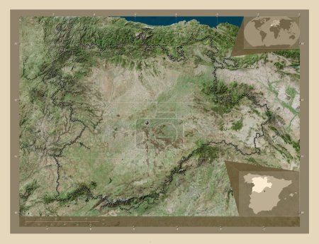 Photo for Castilla y Leon, autonomous community of Spain. High resolution satellite map. Corner auxiliary location maps - Royalty Free Image