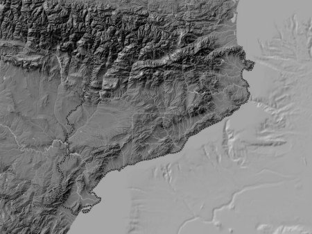 Foto de Cataluna, comunidad autónoma de España. Mapa de elevación de Bilevel con lagos y ríos - Imagen libre de derechos