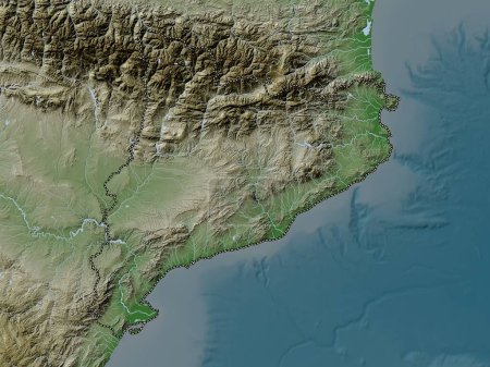 Foto de Cataluna, autonomous community of Spain. Elevation map colored in wiki style with lakes and rivers - Imagen libre de derechos