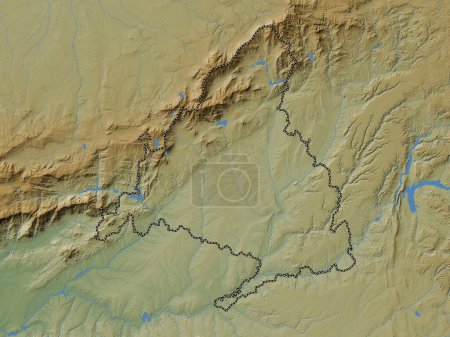 Téléchargez les photos : Comunidad de Madrid, autonomous community of Spain. Colored elevation map with lakes and rivers - en image libre de droit