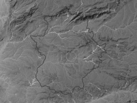 Téléchargez les photos : Extremadura, autonomous community of Spain. Grayscale elevation map with lakes and rivers - en image libre de droit