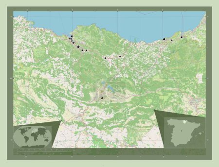 Foto de Pais Vasco, autonomous community of Spain. Open Street Map. Locations of major cities of the region. Corner auxiliary location maps - Imagen libre de derechos