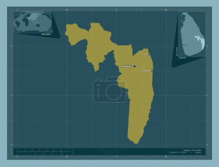 Téléchargez les photos : Ampara, district of Sri Lanka. Solid color shape. Locations and names of major cities of the region. Corner auxiliary location maps - en image libre de droit