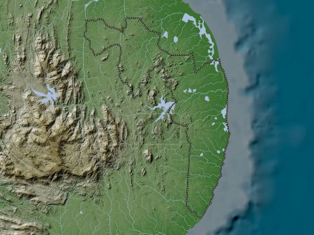 Téléchargez les photos : Ampara, district de Sri Lanka. Carte d'altitude colorée dans le style wiki avec des lacs et des rivières - en image libre de droit