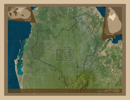 Téléchargez les photos : Anuradhapura, district of Sri Lanka. Low resolution satellite map. Locations and names of major cities of the region. Corner auxiliary location maps - en image libre de droit